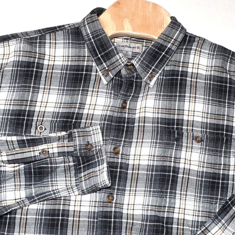 Carhartt Mens 3XL Tall Flannel Shirt Plaid Button Up Long Sleeve Workwear